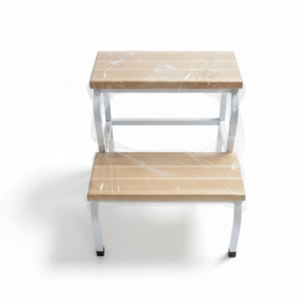 Escabeau médical 2 marches époxy avec marches en bois – Matériel médical Tunisie