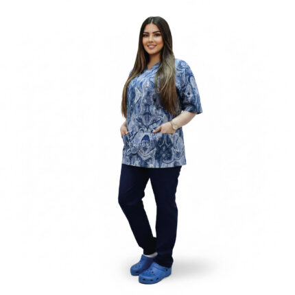 Casaque Médicale Femme Bleu design et pantalon Bleu marine Medor Medical